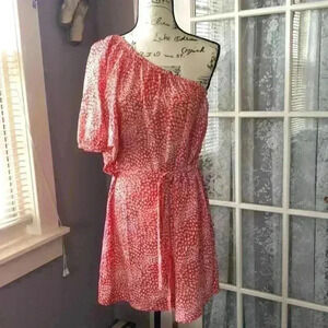 Coral Colored One Shoulder Belted dress